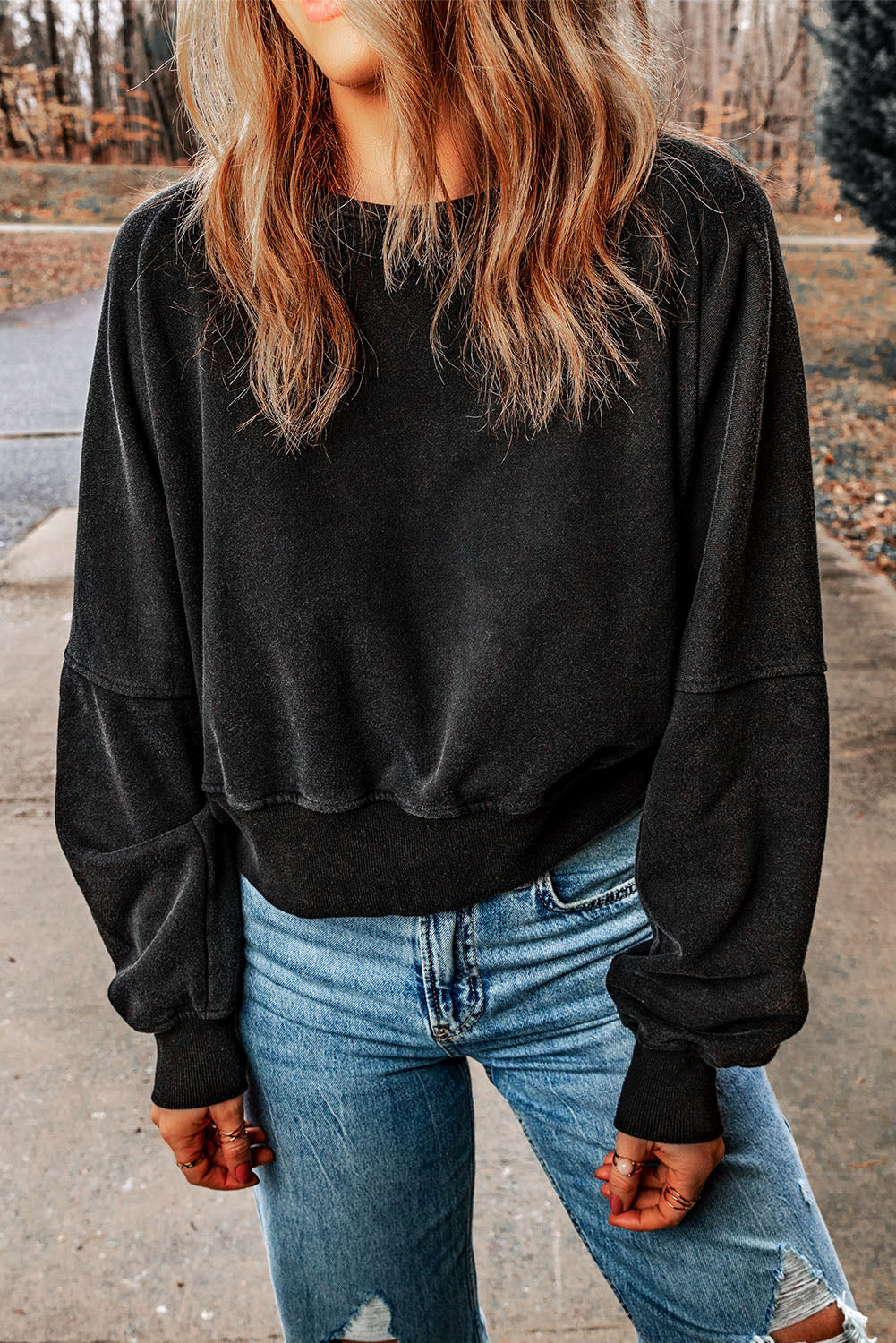 Round Neck Open Back Sweatshirt - Nicole Lee Apparel