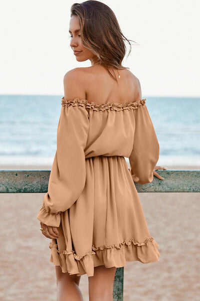 Frill Off-Shoulder Flounce Sleeve Dress - Nicole Lee Apparel