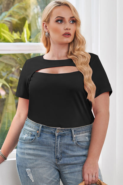 Plus Size Cutout Round Neck Short Sleeve Tee - Nicole Lee Apparel