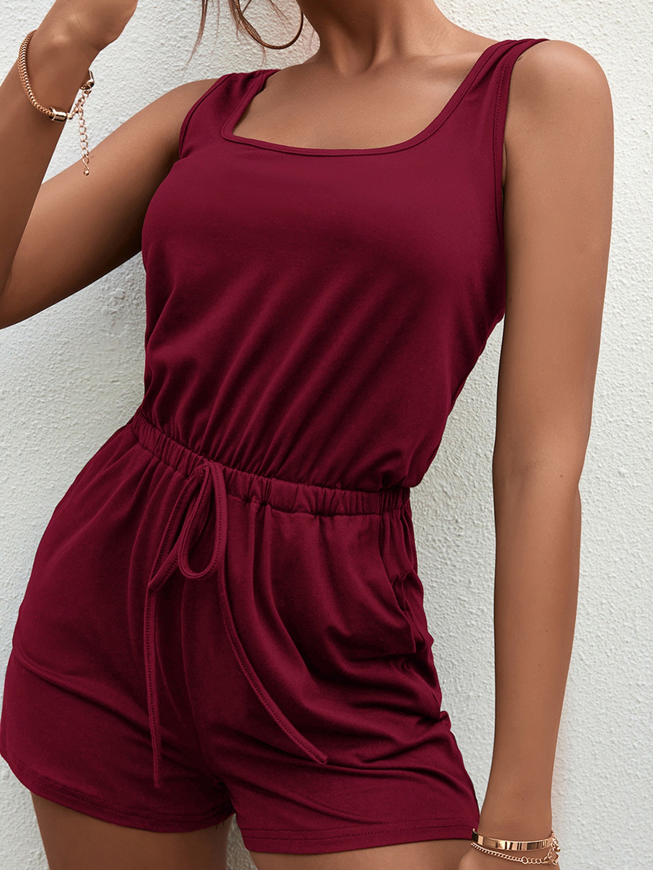 Square Neck Sleeveless Romper with Pockets - Nicole Lee Apparel
