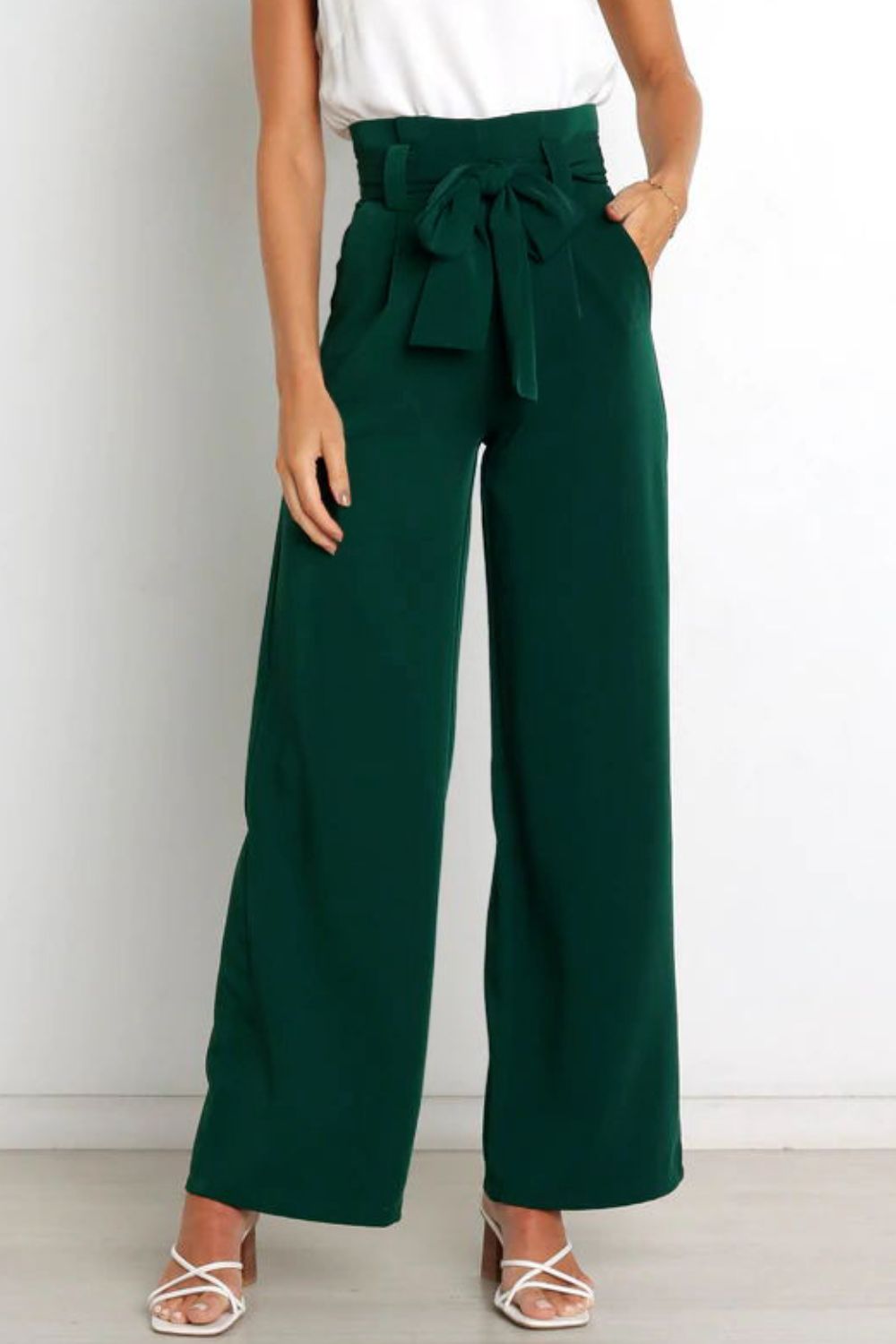 Tie Front Paperbag Wide Leg Pants - Nicole Lee Apparel