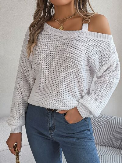 Asymmetrical Neck Long Sleeve Sweater - Nicole Lee Apparel