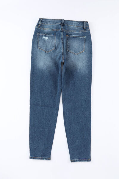 Button-Fly Distressed Jeans with Pockets - Nicole Lee Apparel