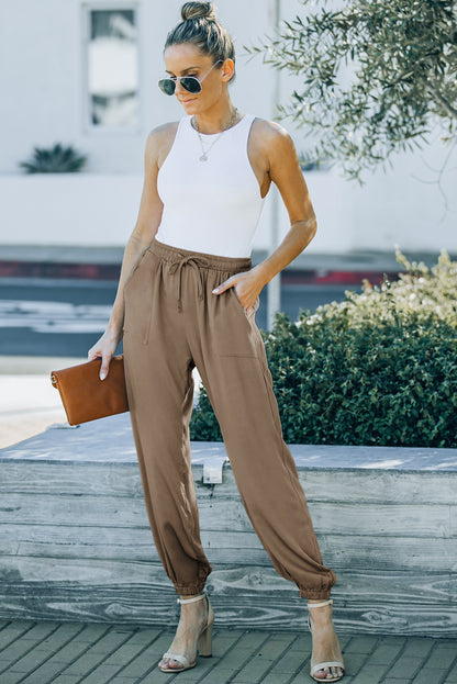 Drawstring Waist Joggers with Pockets - Nicole Lee Apparel