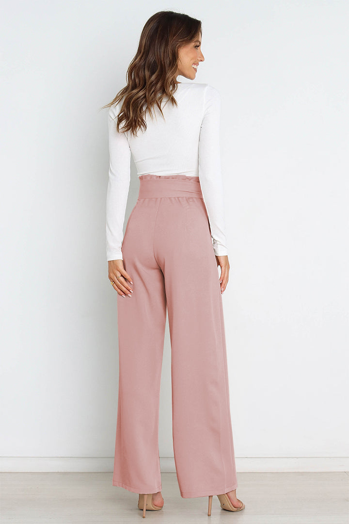 Tie Front Paperbag Wide Leg Pants - Nicole Lee Apparel