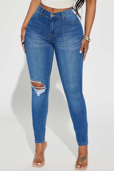 Distressed Buttoned Jeans with Pockets - Nicole Lee Apparel