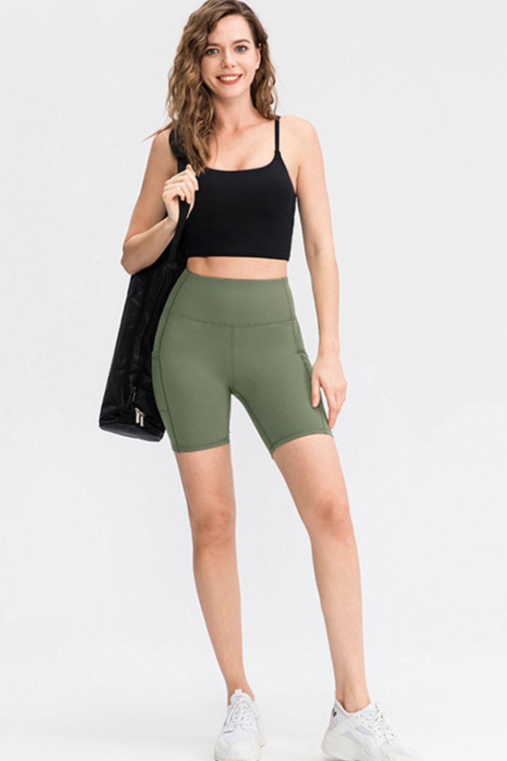 Wide Waistband Sports Shorts with Pockets - Nicole Lee Apparel