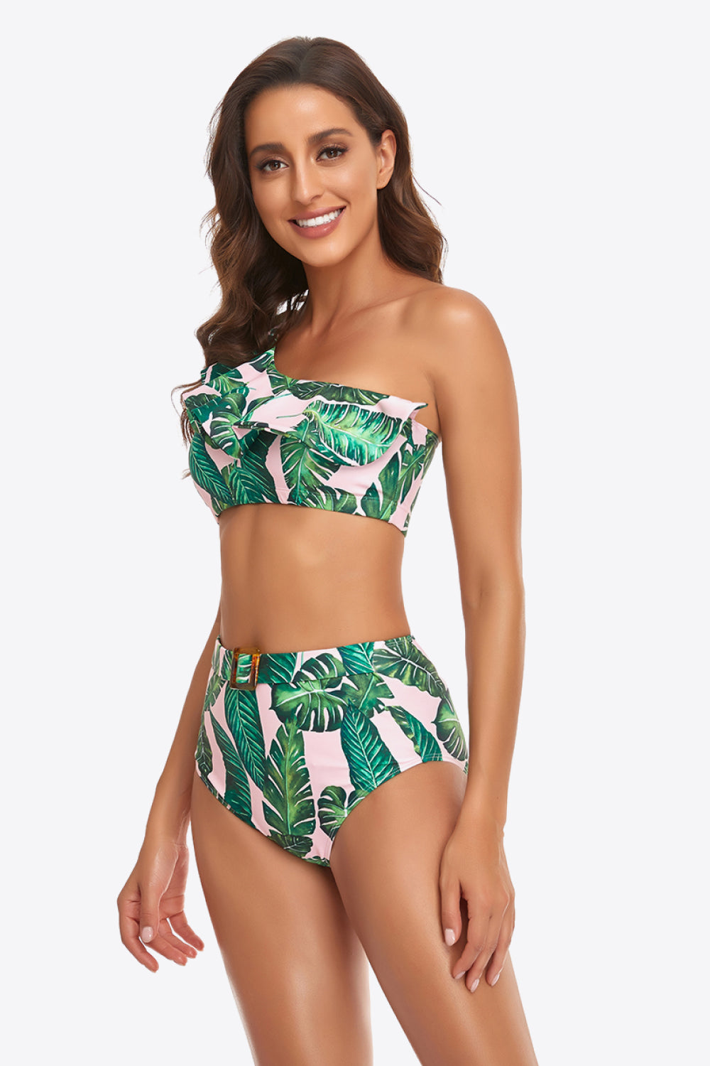 Ruffled One-Shoulder Buckled Bikini Set - Nicole Lee Apparel