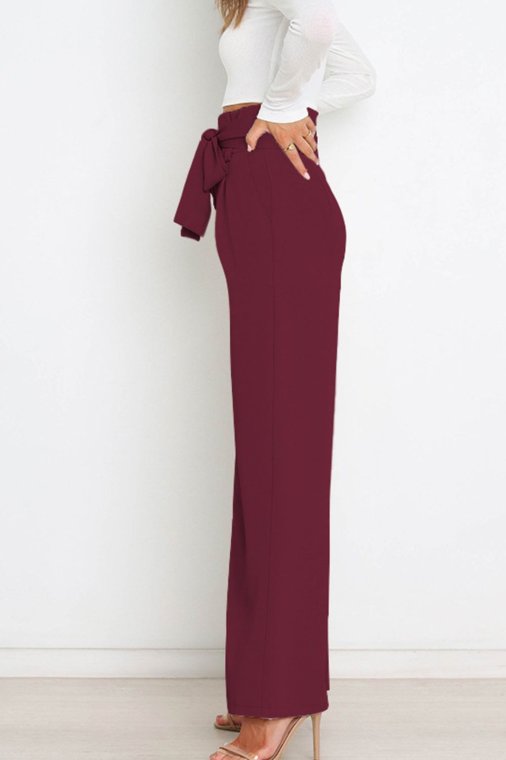 Tie Front Paperbag Wide Leg Pants - Nicole Lee Apparel