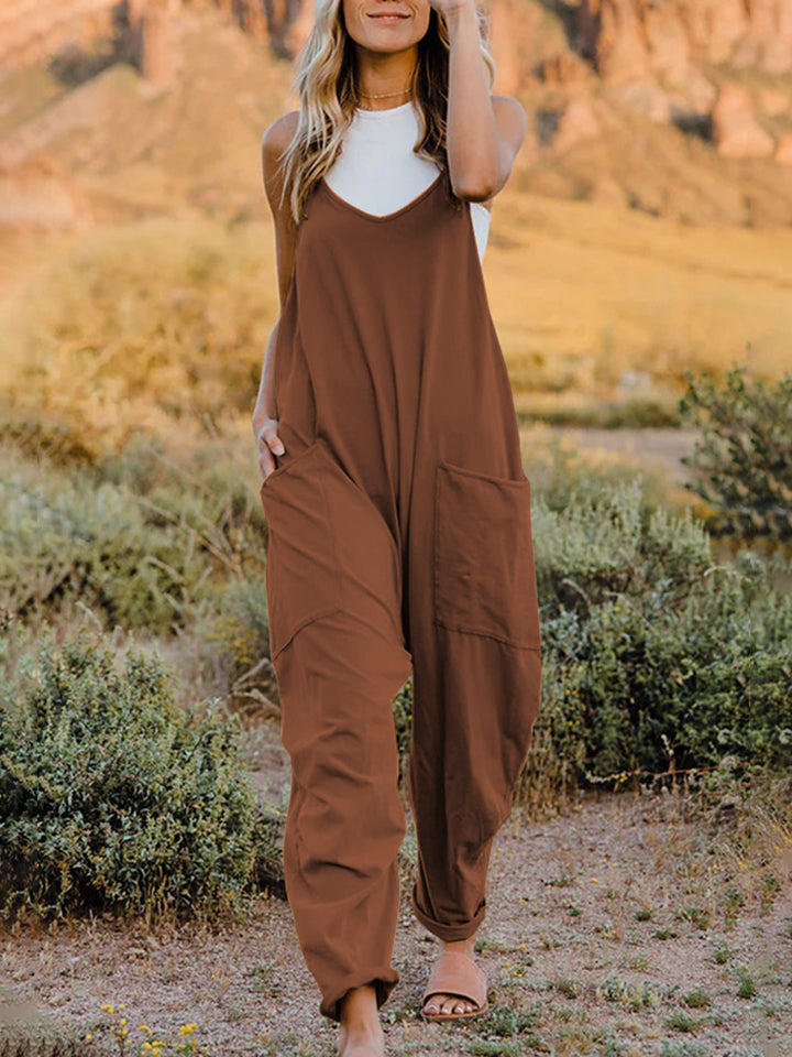 Double Take Full Size Sleeveless V-Neck Pocketed Jumpsuit - Nicole Lee Apparel