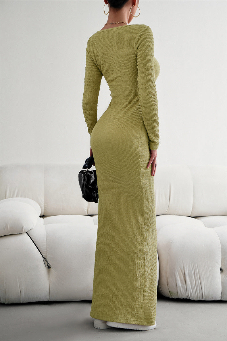 Long Sleeve Square Neck Maxi Bodycon Dress - Nicole Lee Apparel