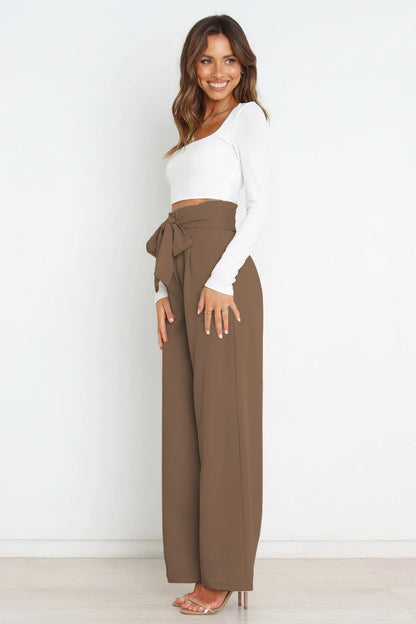 Tie Front Paperbag Wide Leg Pants - Nicole Lee Apparel