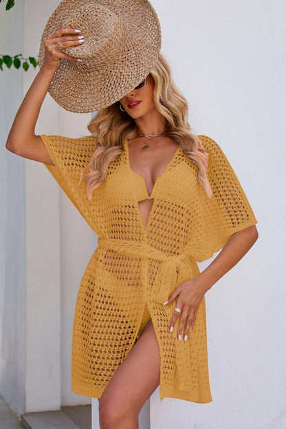 Openwork Tie Waist Cover Up - Nicole Lee Apparel