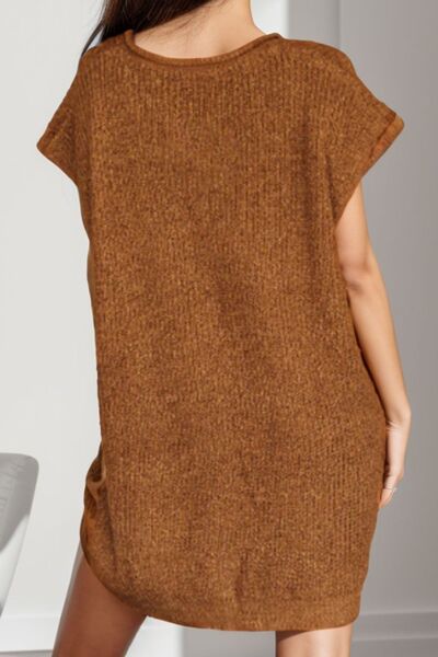 Notched Cap Sleeve Mini Sweater Dress - Nicole Lee Apparel
