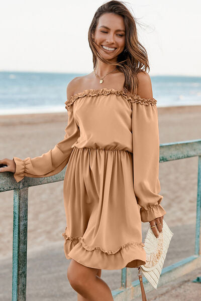 Frill Off-Shoulder Flounce Sleeve Dress - Nicole Lee Apparel