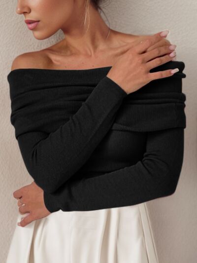 Off-Shoulder Long Sleeve Sweater - Nicole Lee Apparel