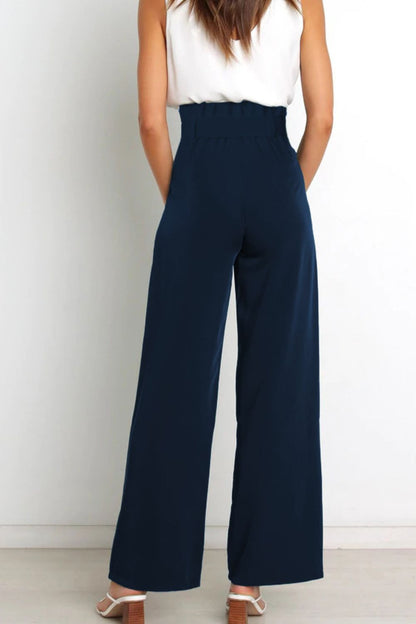 Tie Front Paperbag Wide Leg Pants - Nicole Lee Apparel