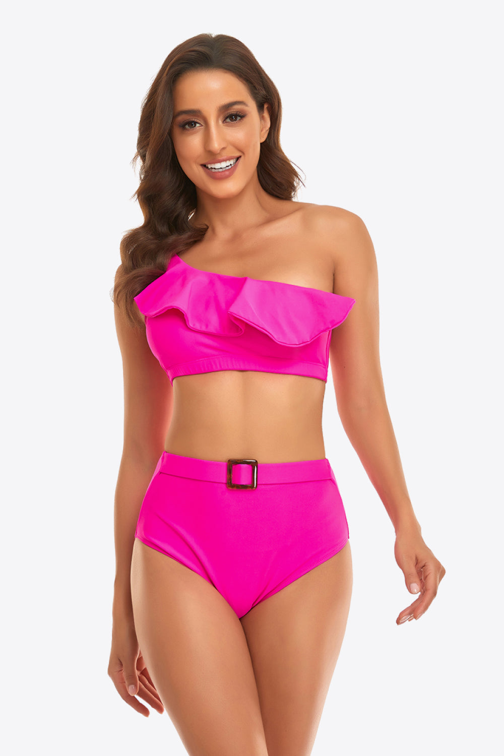 Ruffled One-Shoulder Buckled Bikini Set - Nicole Lee Apparel