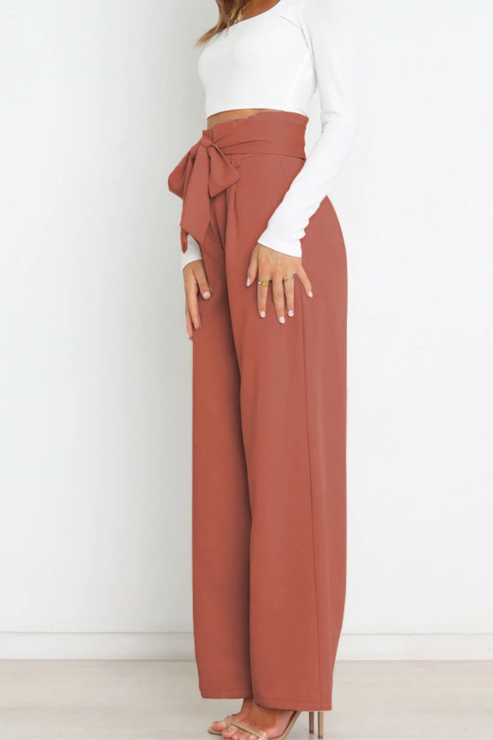 Tie Front Paperbag Wide Leg Pants - Nicole Lee Apparel