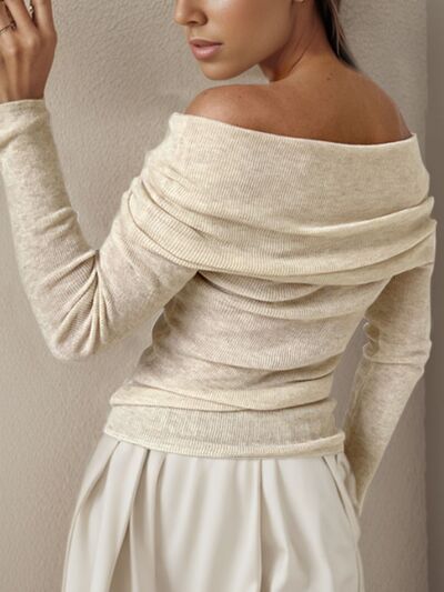 Off-Shoulder Long Sleeve Sweater - Nicole Lee Apparel