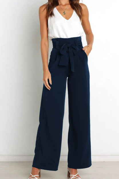 Tie Front Paperbag Wide Leg Pants - Nicole Lee Apparel