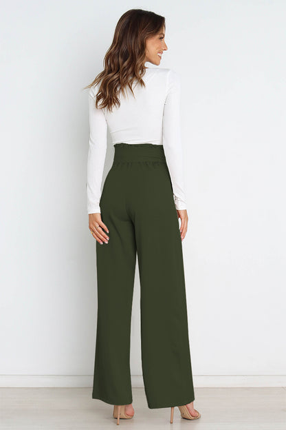 Tie Front Paperbag Wide Leg Pants - Nicole Lee Apparel