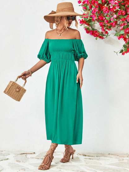 Off-Shoulder Balloon Sleeve Midi Dress - Nicole Lee Apparel