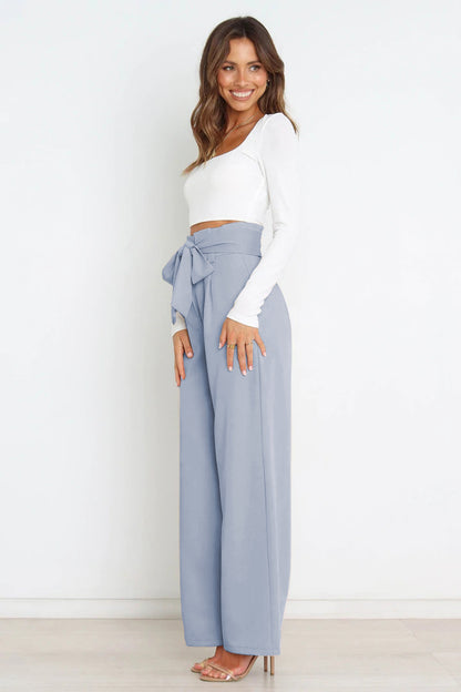 Tie Front Paperbag Wide Leg Pants - Nicole Lee Apparel