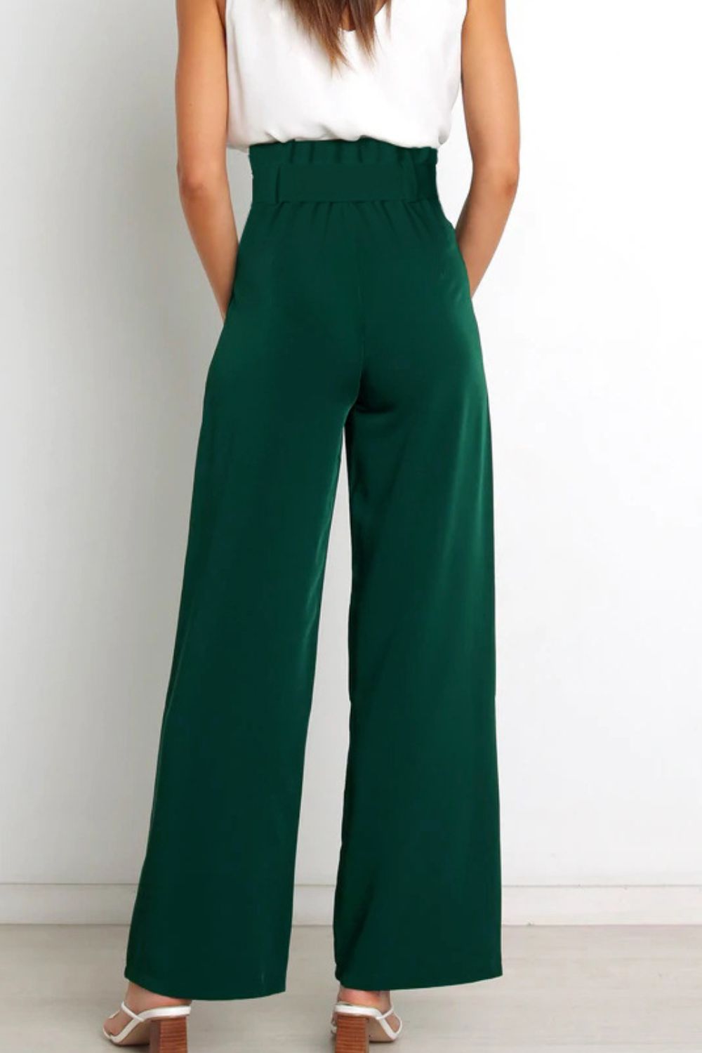 Tie Front Paperbag Wide Leg Pants - Nicole Lee Apparel