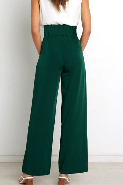 Tie Front Paperbag Wide Leg Pants - Nicole Lee Apparel