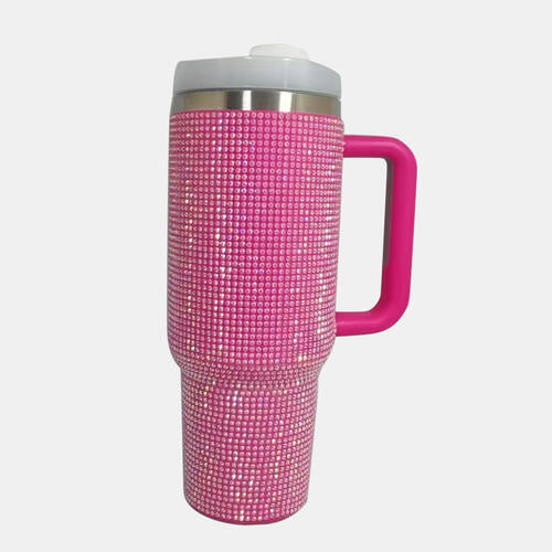 Rhinestone Stainless Steel Tumbler with Straw - Nicole Lee Apparel