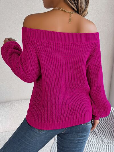 Openwork Off-Shoulder Long Sleeve Sweater - Nicole Lee Apparel