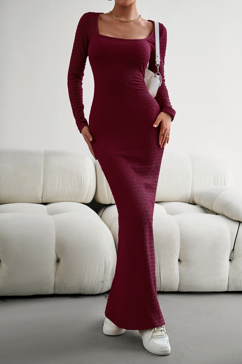 Long Sleeve Square Neck Maxi Bodycon Dress - Nicole Lee Apparel