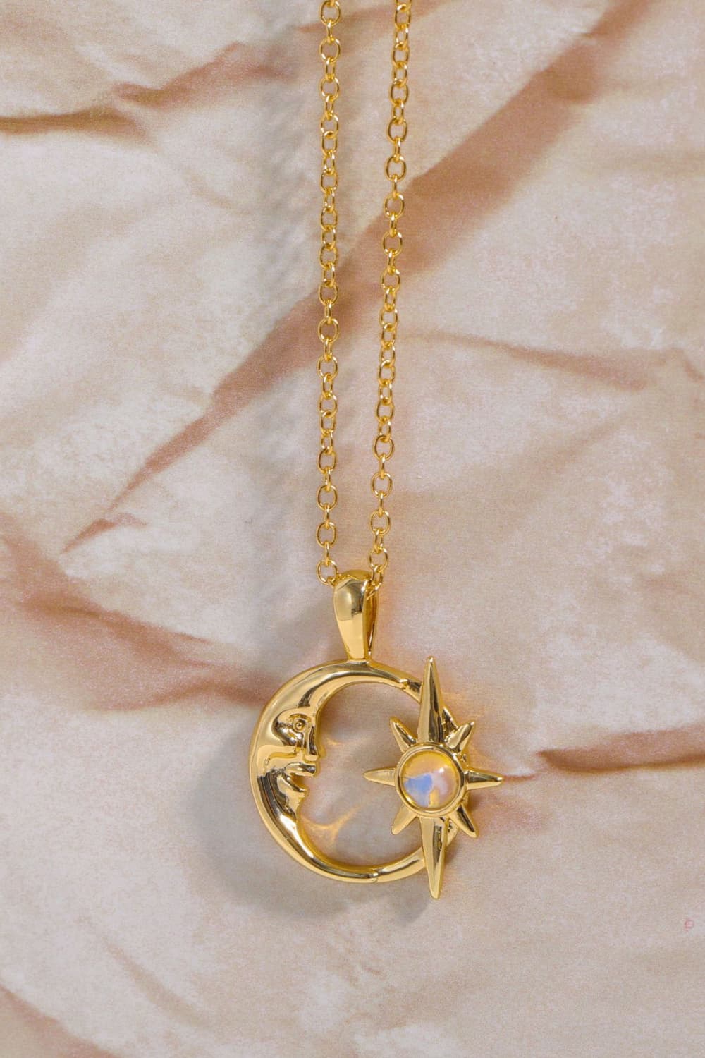 Copper 14K Gold Pleated Moon & Star Shape Pendant Necklace - Nicole Lee Apparel