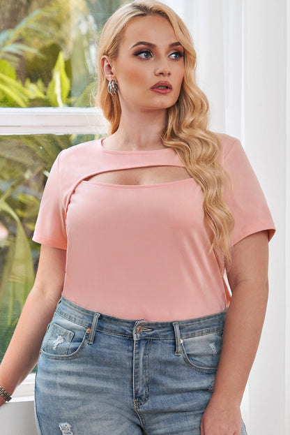 Plus Size Cutout Round Neck Short Sleeve Tee - Nicole Lee Apparel