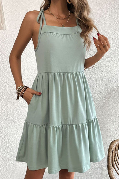 Tie-Shoulder Tiered Dress with Pockets - Nicole Lee Apparel