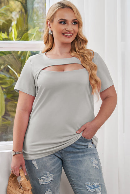 Plus Size Cutout Round Neck Short Sleeve Tee - Nicole Lee Apparel