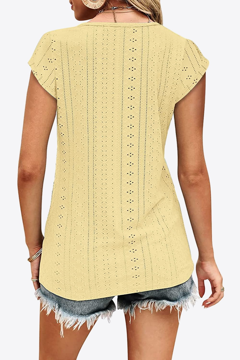 Eyelet Contrast V-Neck Tee - Nicole Lee Apparel