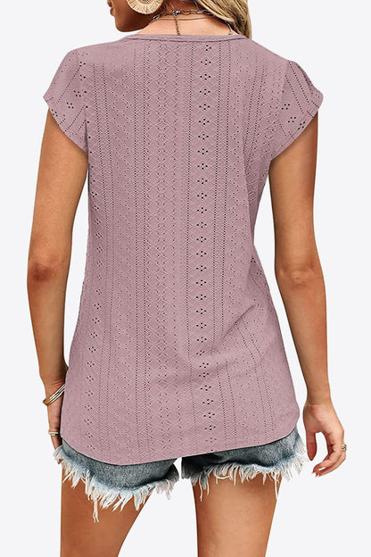 Eyelet Contrast V-Neck Tee - Nicole Lee Apparel