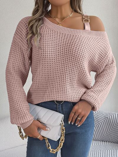 Asymmetrical Neck Long Sleeve Sweater - Nicole Lee Apparel