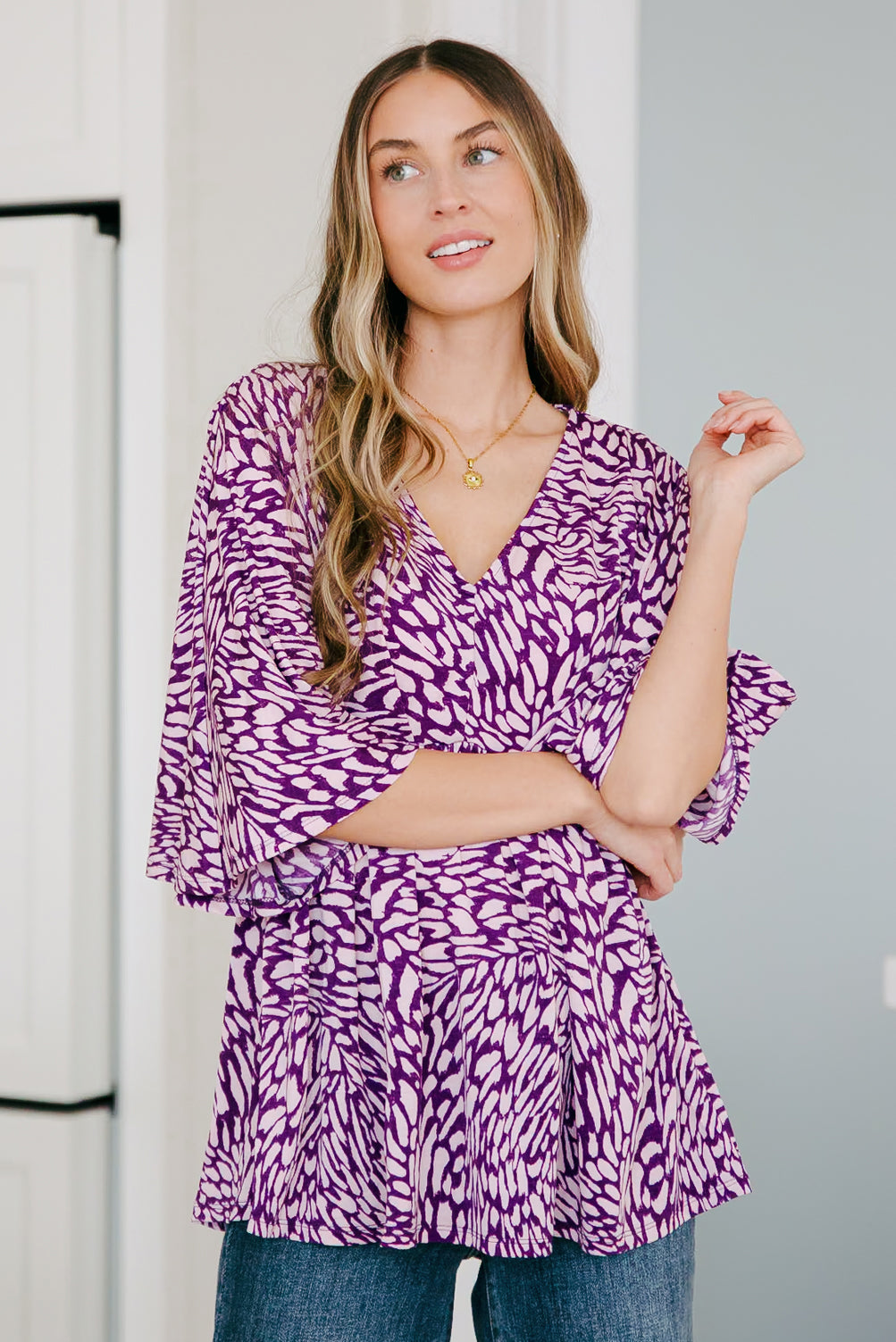 Dearest Dreamer Peplum Top in Painted Purple - Nicole Lee Apparel