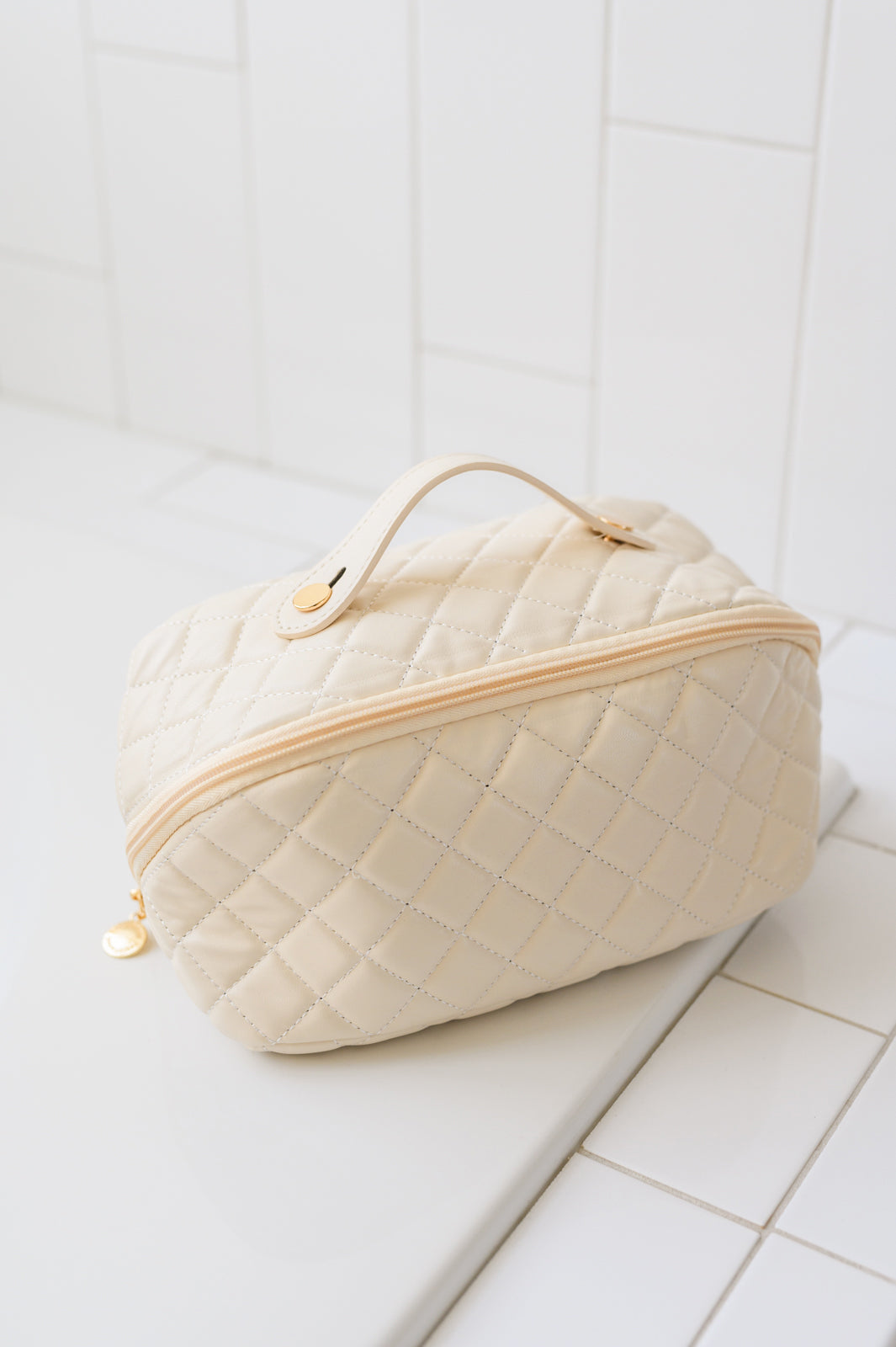 Large Capacity Quilted Makeup Bag in Cream - Nicole Lee Apparel