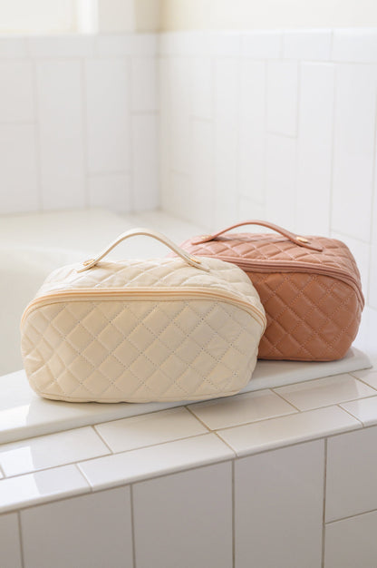 Large Capacity Quilted Makeup Bag in Cream - Nicole Lee Apparel