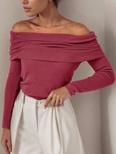 Off-Shoulder Long Sleeve Sweater - Nicole Lee Apparel
