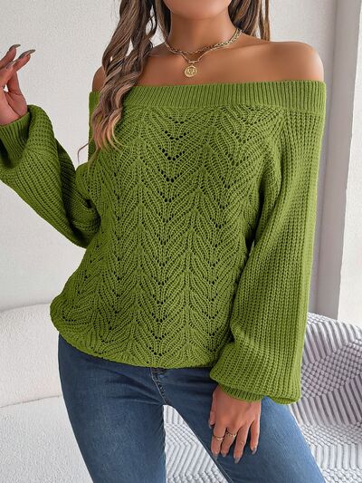 Openwork Off-Shoulder Long Sleeve Sweater - Nicole Lee Apparel