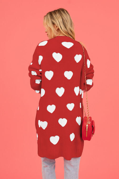 Heart Graphic Open Front Cardigan with Pockets - Nicole Lee Apparel