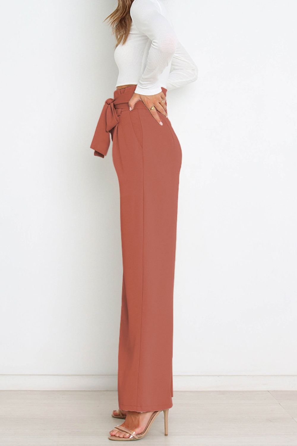 Tie Front Paperbag Wide Leg Pants - Nicole Lee Apparel