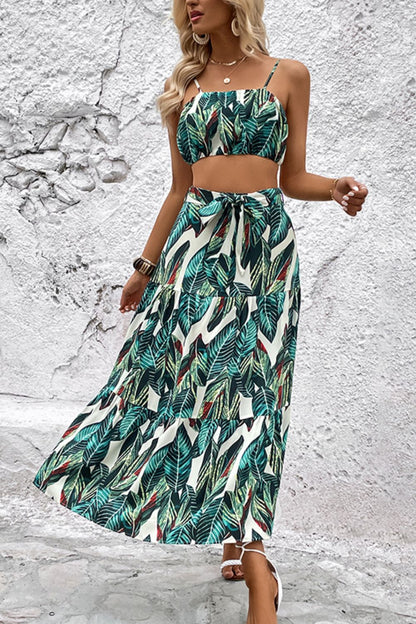 Botanical Print Cami and Tiered Skirt Set - Nicole Lee Apparel