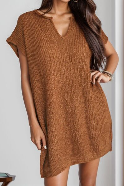 Notched Cap Sleeve Mini Sweater Dress - Nicole Lee Apparel