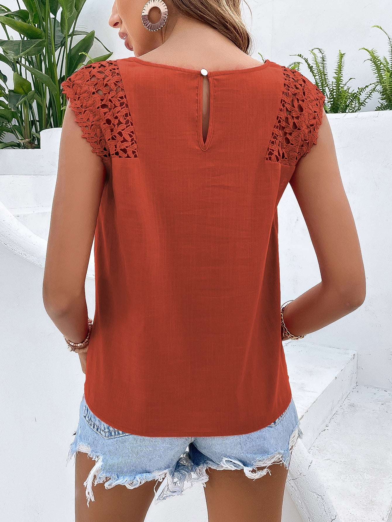 Spliced Lace Cap Sleeve Top - Nicole Lee Apparel